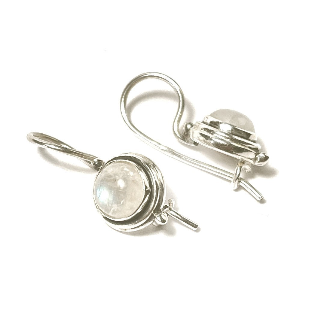 Sterling Silver Round Moonstone Drop Earrings