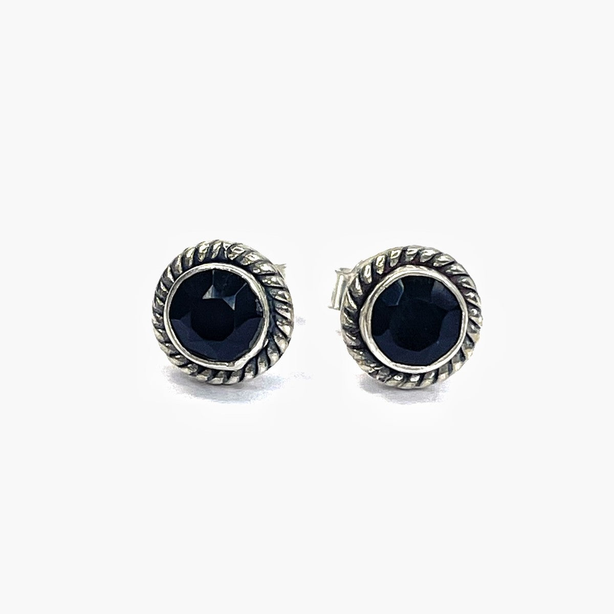 Sterling Silver Round Black Onyx Studs