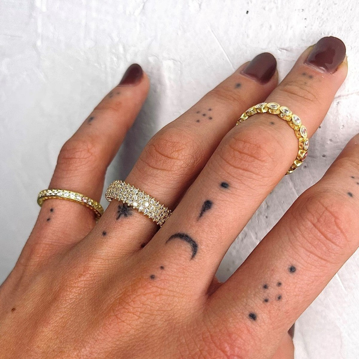 Sterling Silver Gold Plated Three Row CZ Band Ring