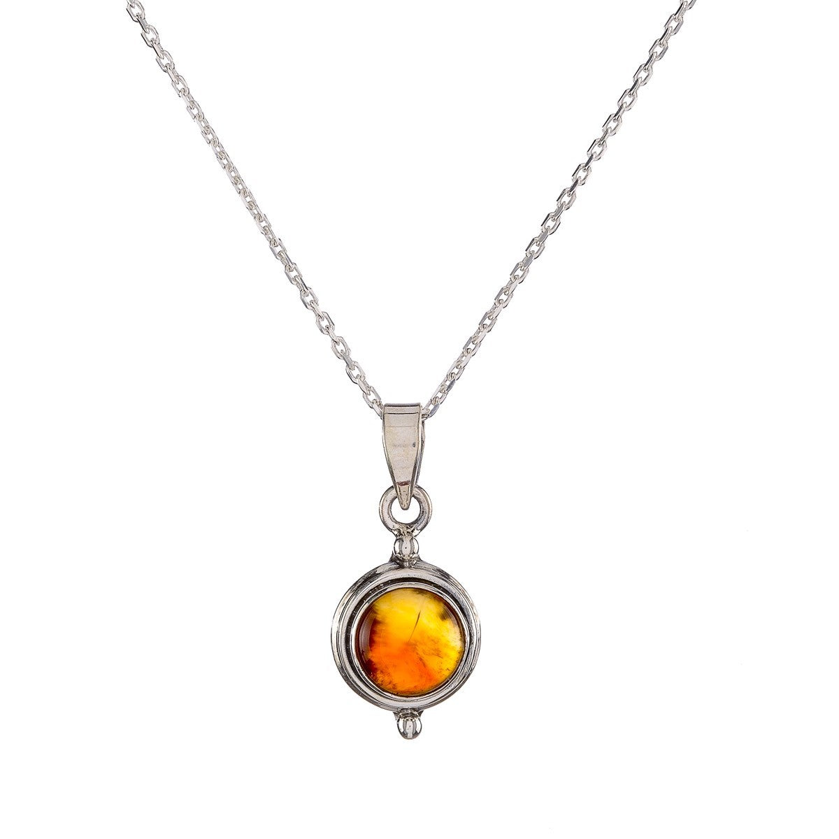 Sterling Silver Round Carnelian Pendant Necklace