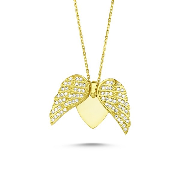Sterling Silver Gold Plated Wings & Heart Necklace