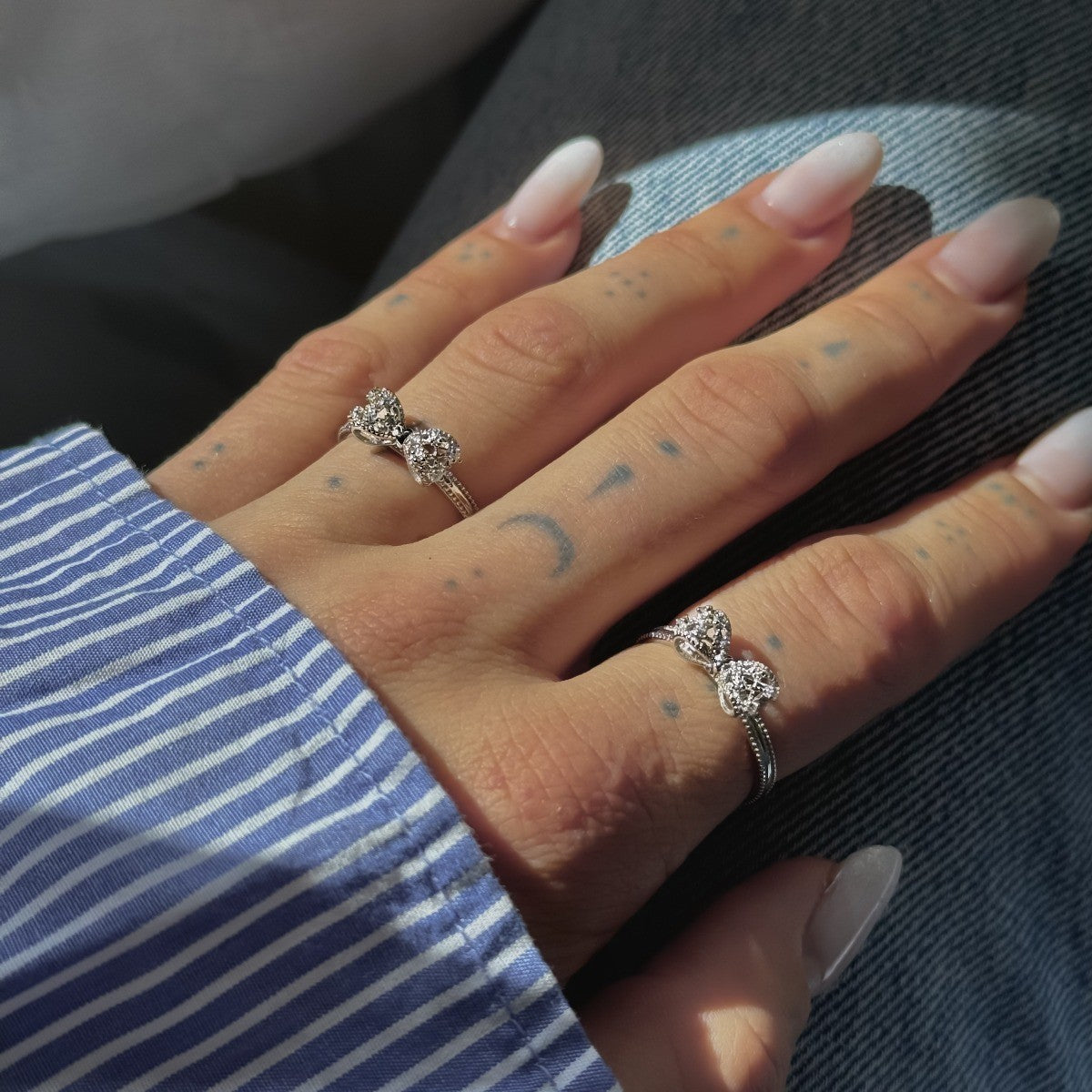 Sterling Silver Rhodium Plated CZ Ribbon Ring