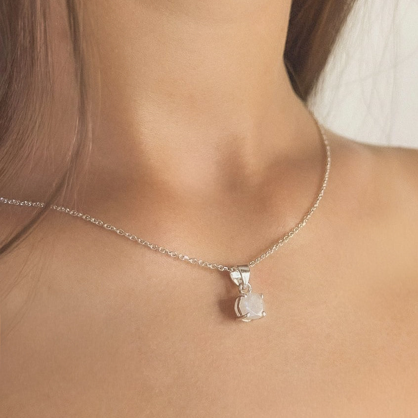 Sterling Silver Round Moonstone Pendant Necklace