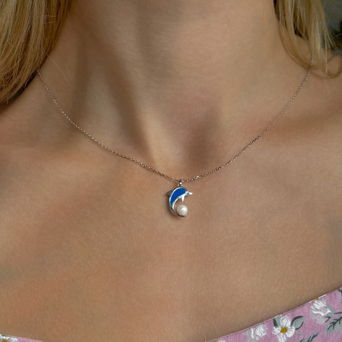 Sterling Silver Rose Gold Plated Dolphin Necklace