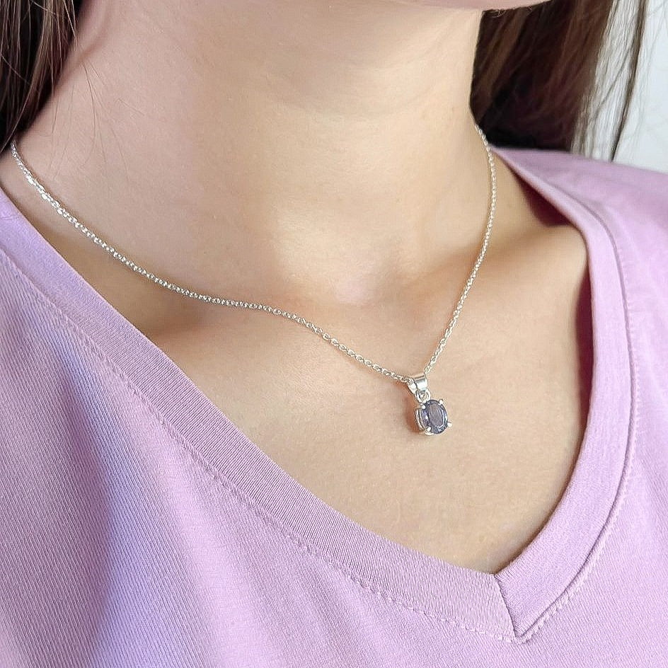Sterling Silver Oval Iolite Pendant Necklace