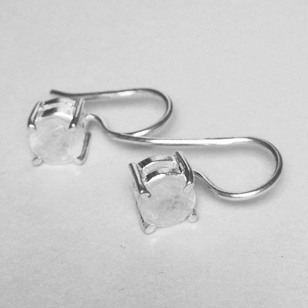 Sterling Silver Round Moonstone Drop Earrings