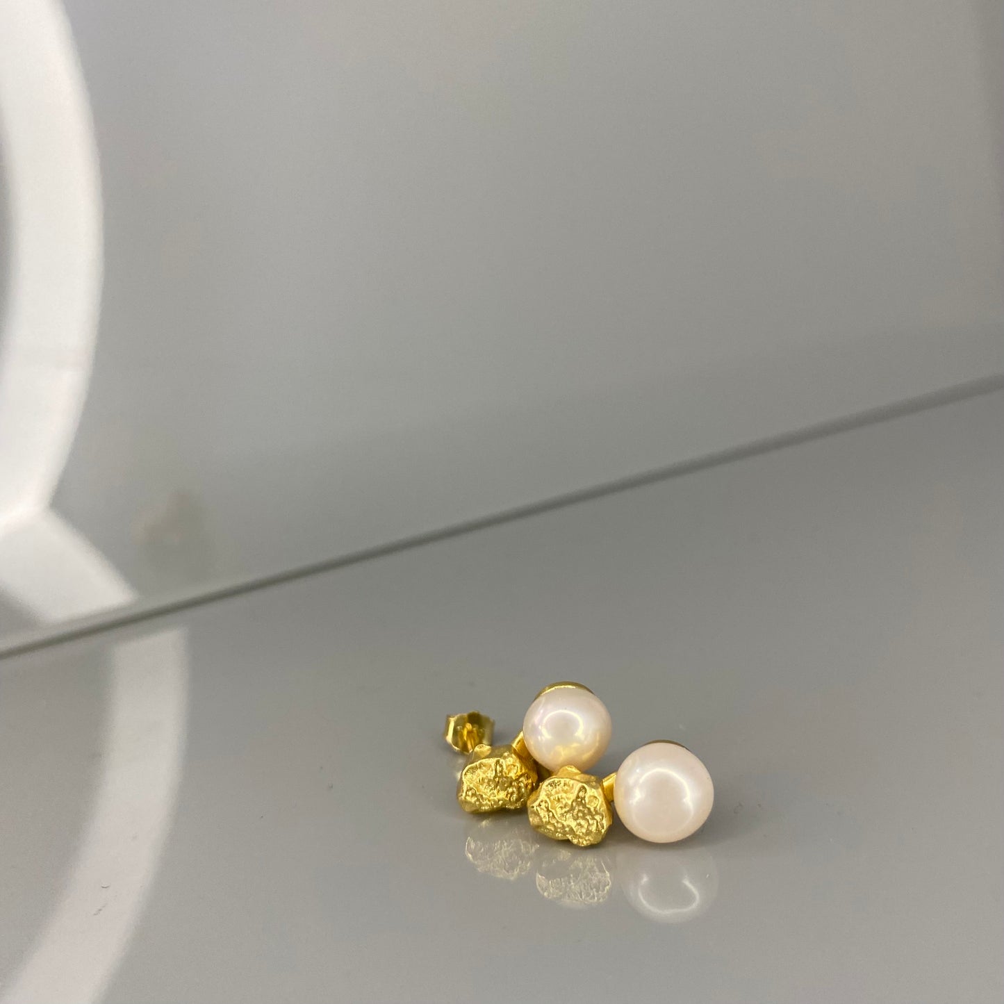 Sterling Silver Gold Plated Pearl Stud Earrings