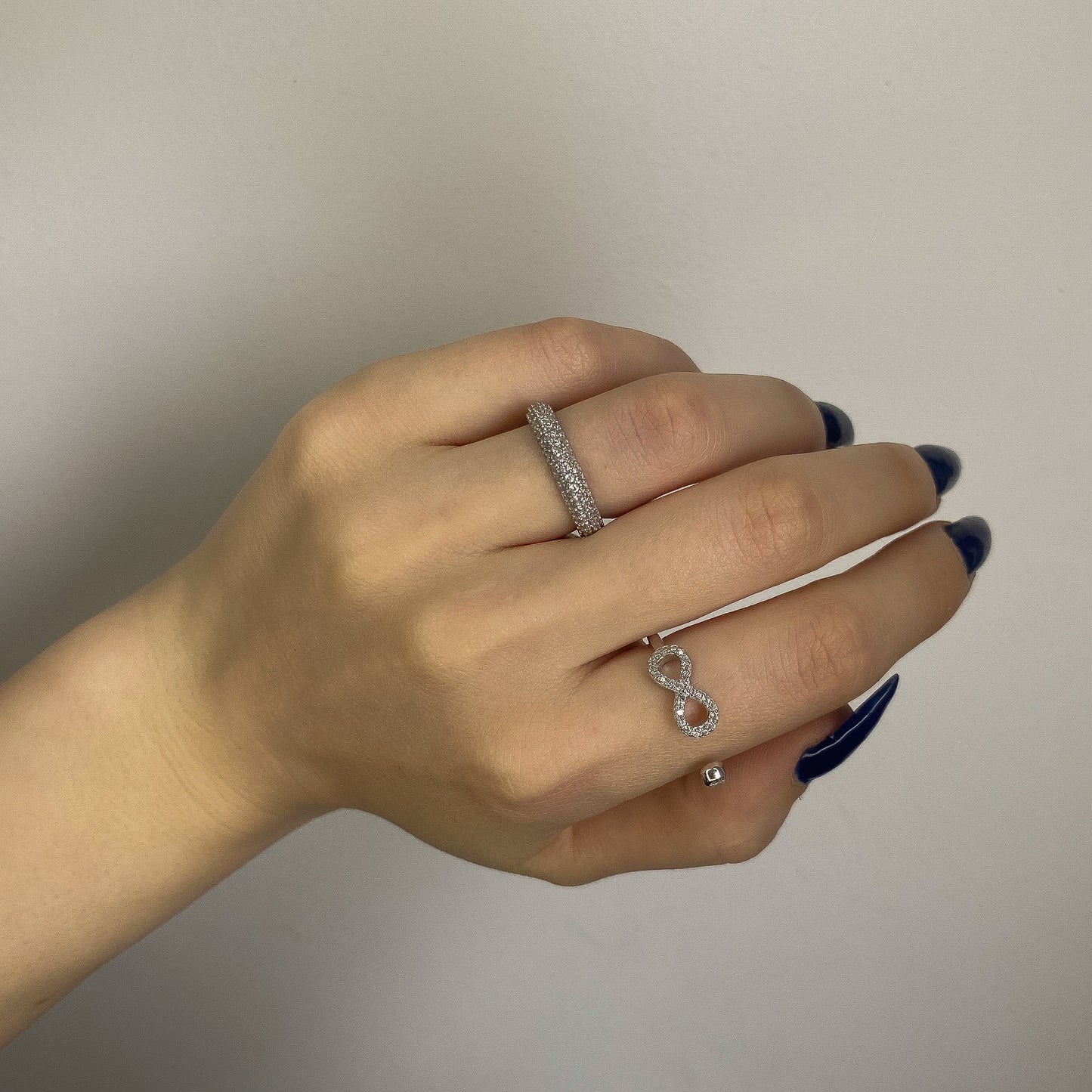 Silver Rhodium Plated Three Row CZ Band Ring