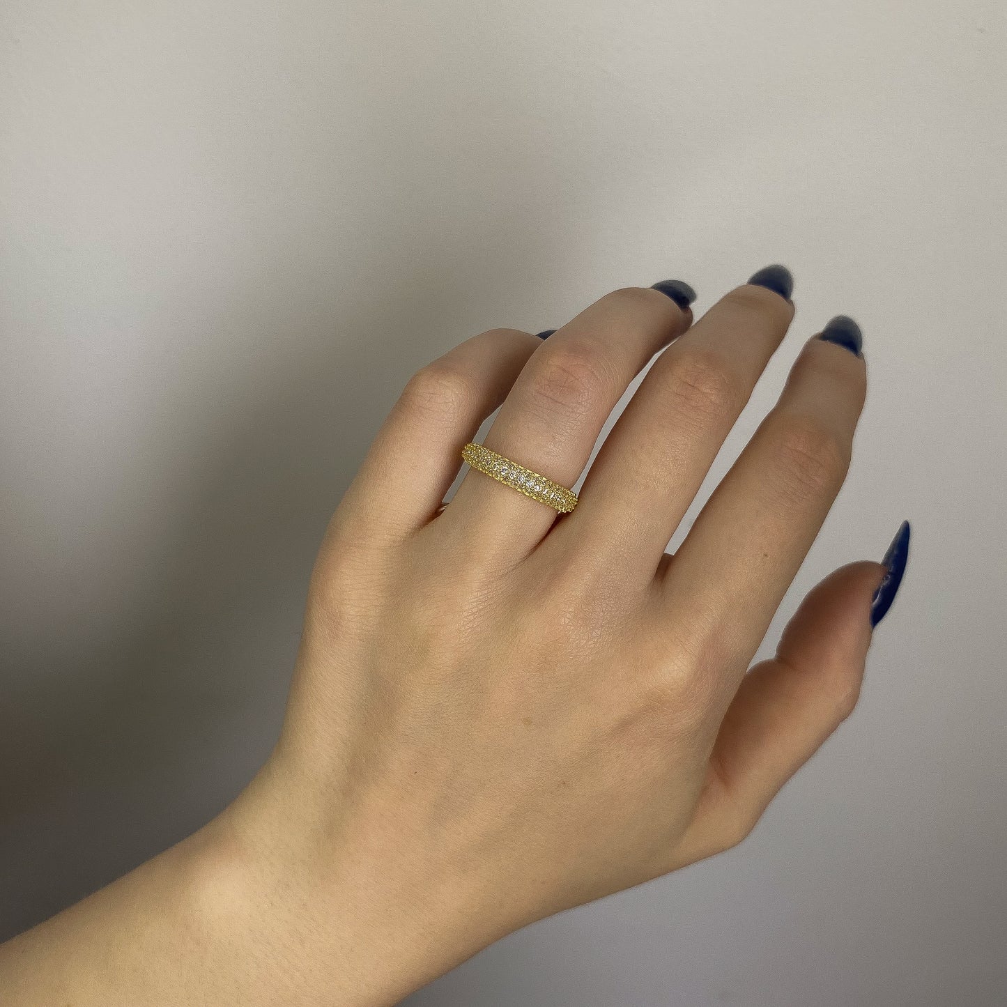 Sterling Silver Gold Plated Three Row CZ Band Ring