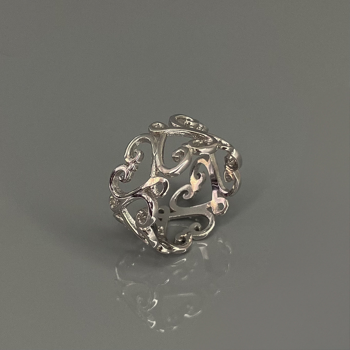 Sterling Silver Rhodium Plated Ornamented Ring