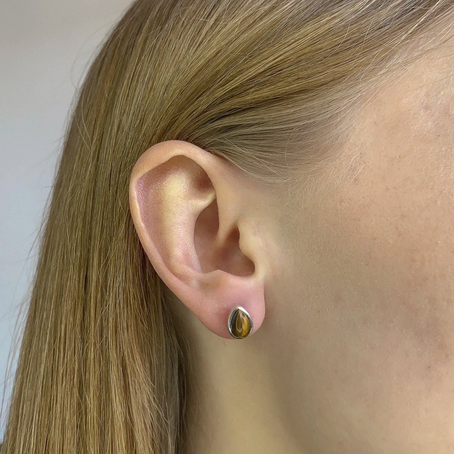 Sterling Silver Teardrop Tiger Eye Studs