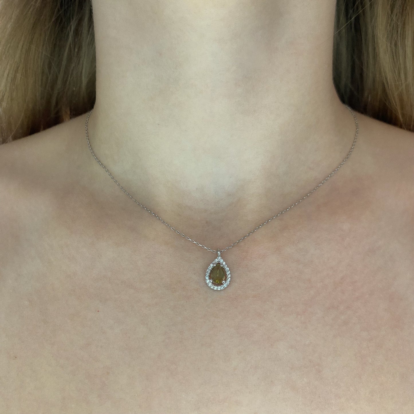 Sterling Silver Rhodium Plated Teardrop Zultanite Necklace