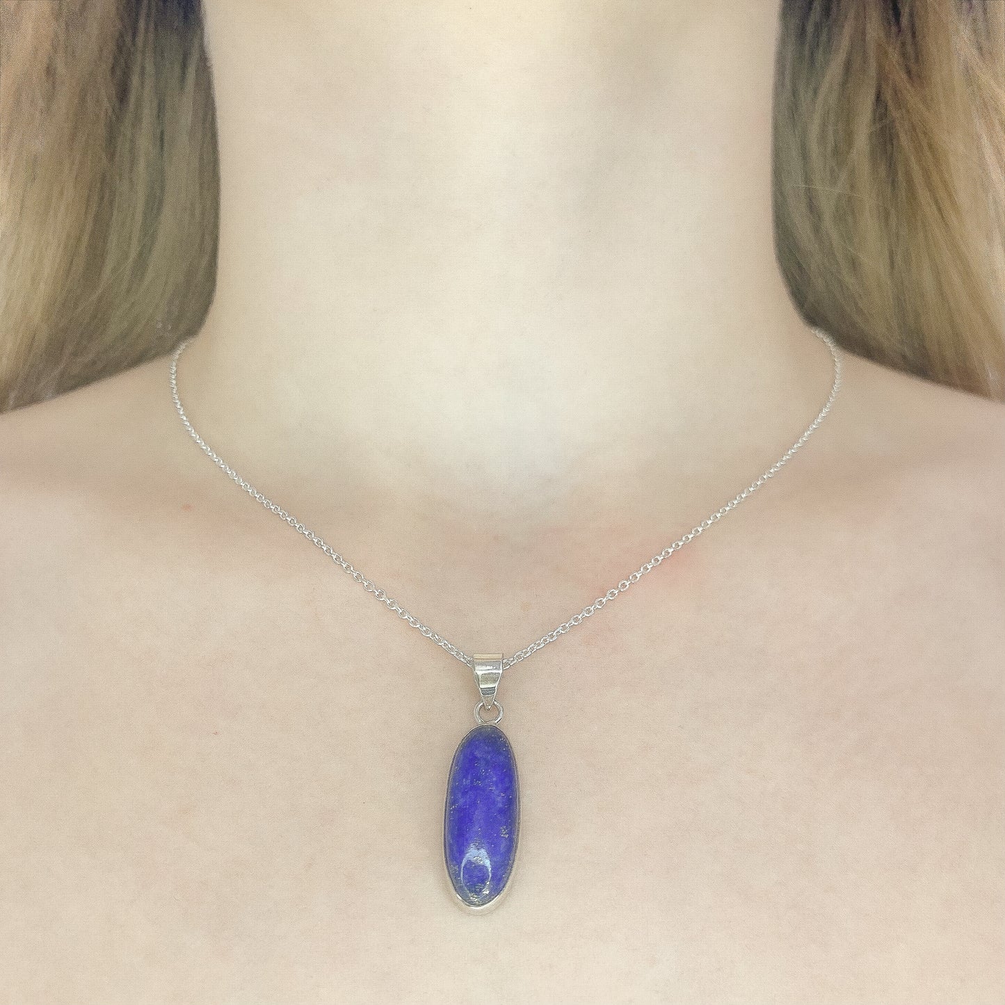 Sterling Silver Oval Lazurite Pendant Necklace
