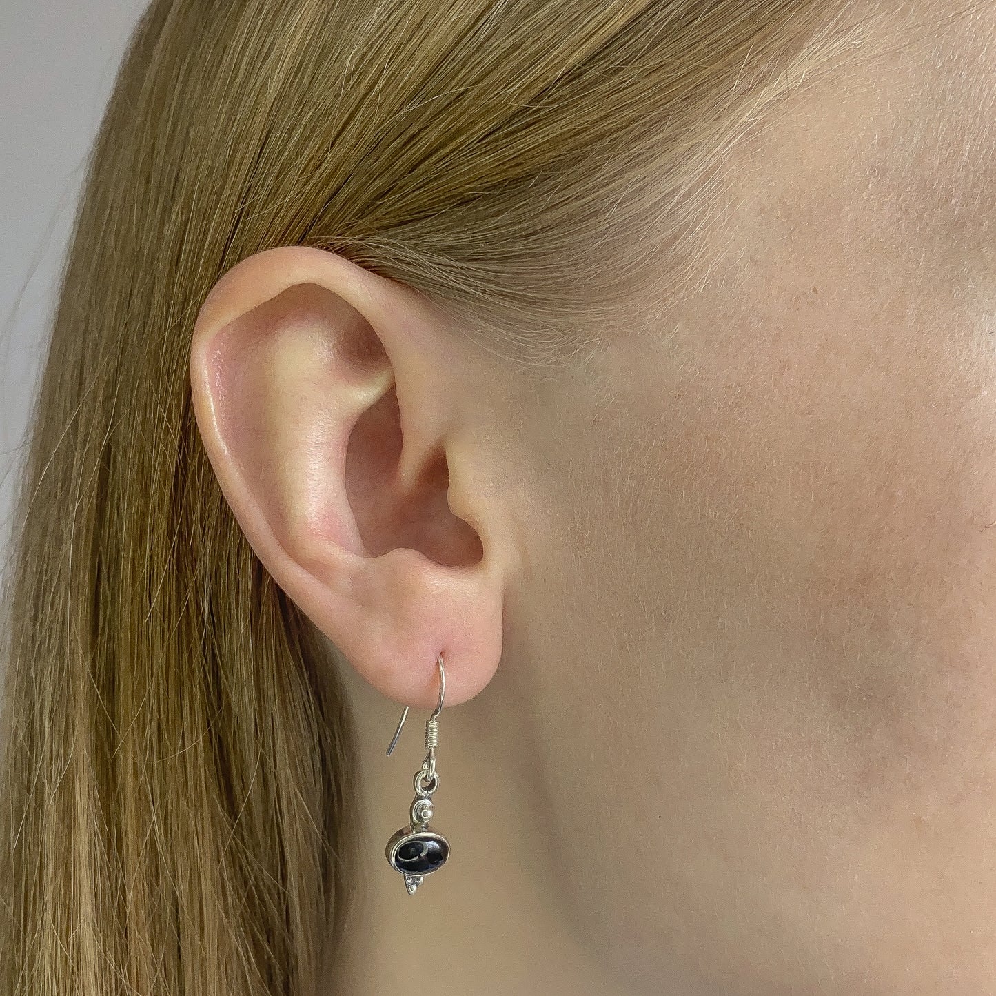 Sterling Silver Oval Black Onyx Drop Earrings