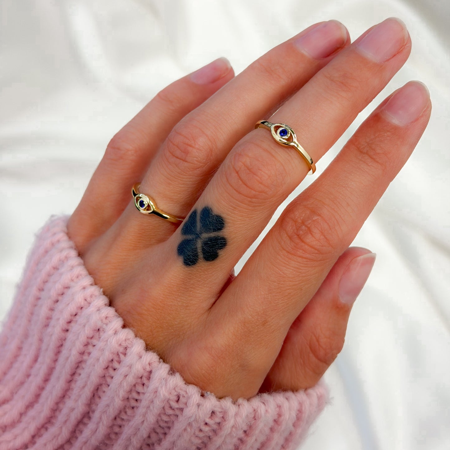 Sterling Silver Gold Plated CZ Eye Ring