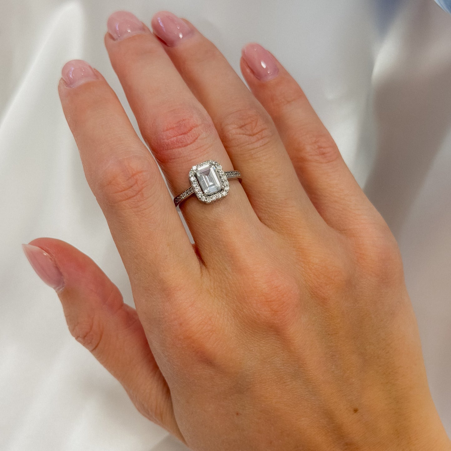 Sterling Silver Rectangle CZ Crystal Ring