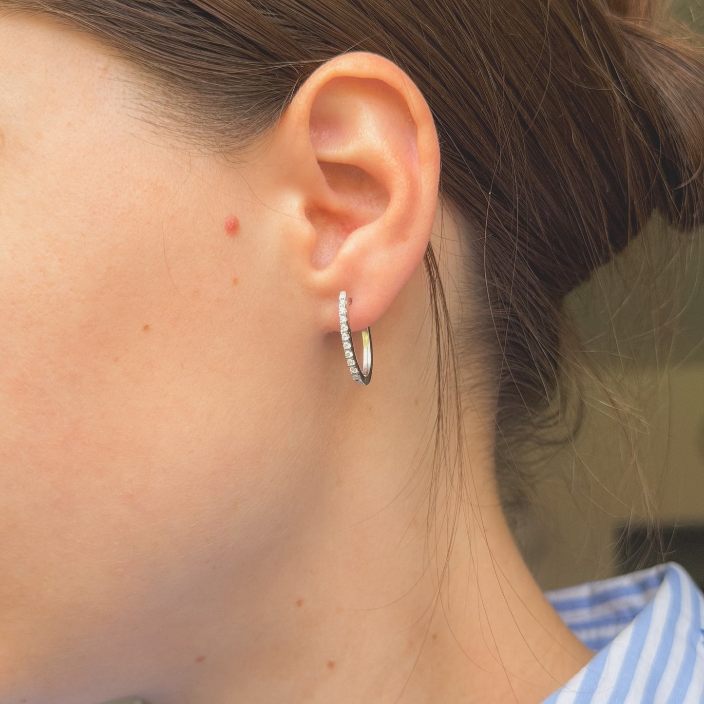 Scandinavian Silver Rhodium Plated Hoops with CZ