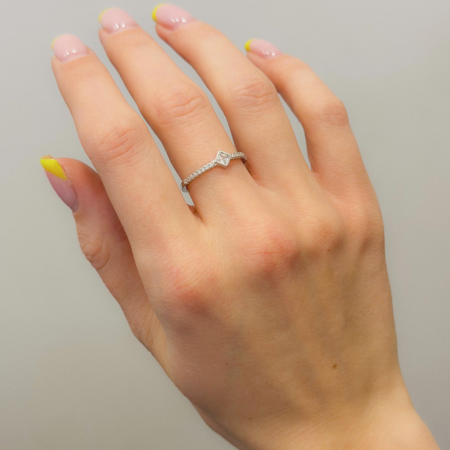 Sterling Silver Rhodium Plated Rhombus CZ Ring