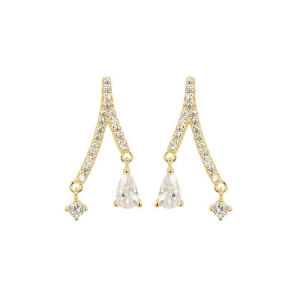 Sidabriniai auksuoti kabantys auskarai su cirkoniu