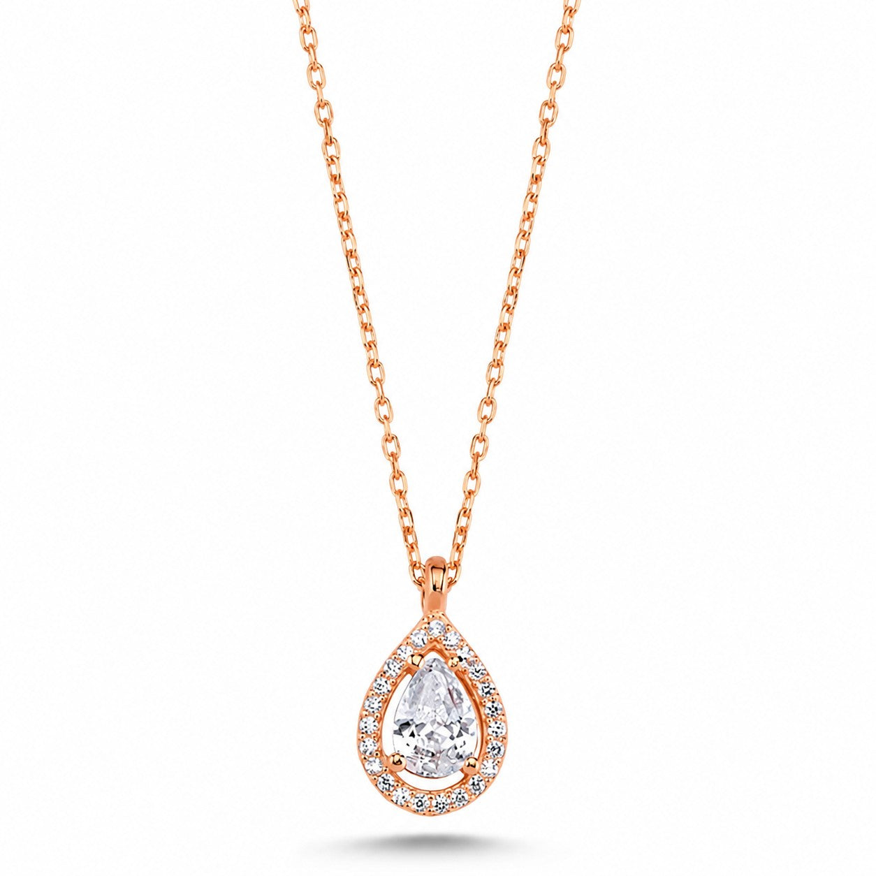 Sterling Silver Rhodium Plated Teardrop CZ Necklace