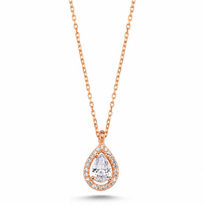 Sterling Silver Rhodium Plated Teardrop CZ Necklace