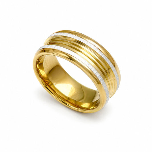 Auksuotas 8mm pločio žiedas „Gold & Steel“