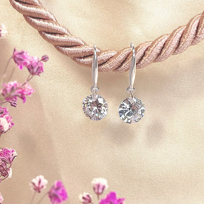 Sidabriniai kabantys auskarai su cirkoniu dengti rodžiu