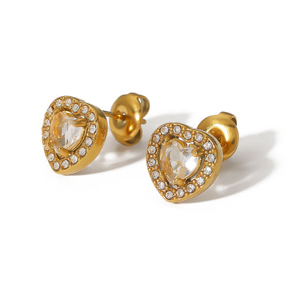 Auksuoti auskarai "Širdutės" su cirkoniu
