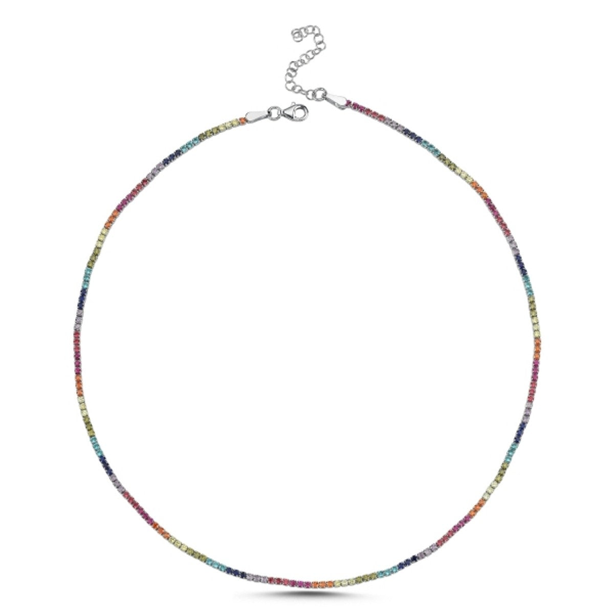 Sidabrinė kolje Tennis su spalvotais cirkoniais