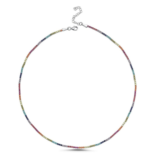 Sidabrinė kolje Tennis su spalvotais cirkoniais