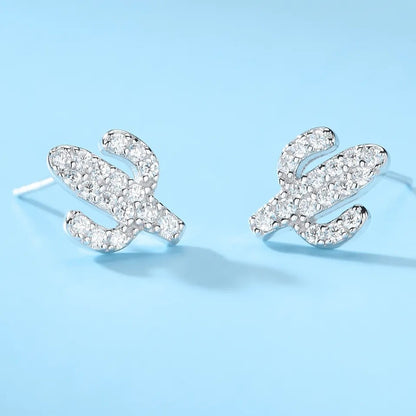 Sidabriniai rodžiuoti auskarai kaktusai su cirkoniais