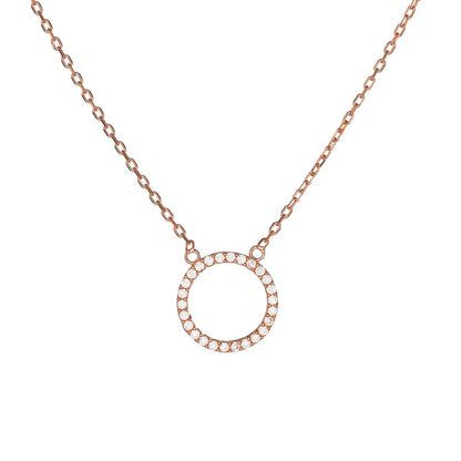 Sterling Silver Rhodium Plated CZ Circle Necklace