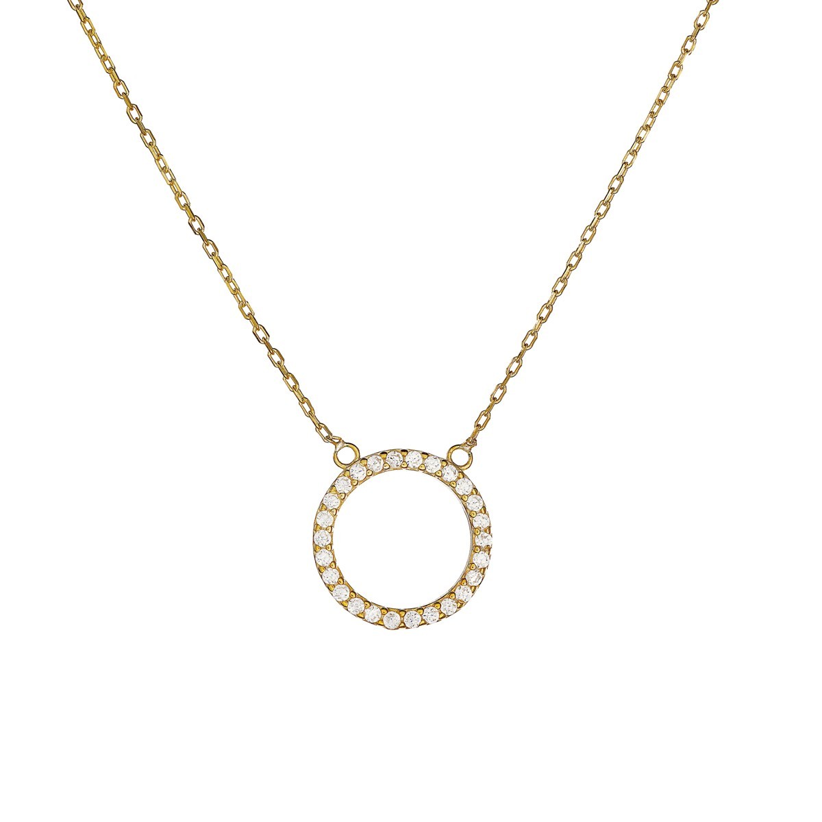 Sidabrinis auksuotas apvalus pakabukas su cirkoniu ir grandinėle