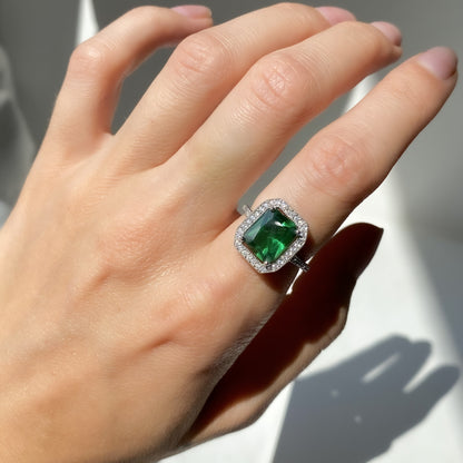 Sterling Silver Rhodium Plated CZ Crystal Ring