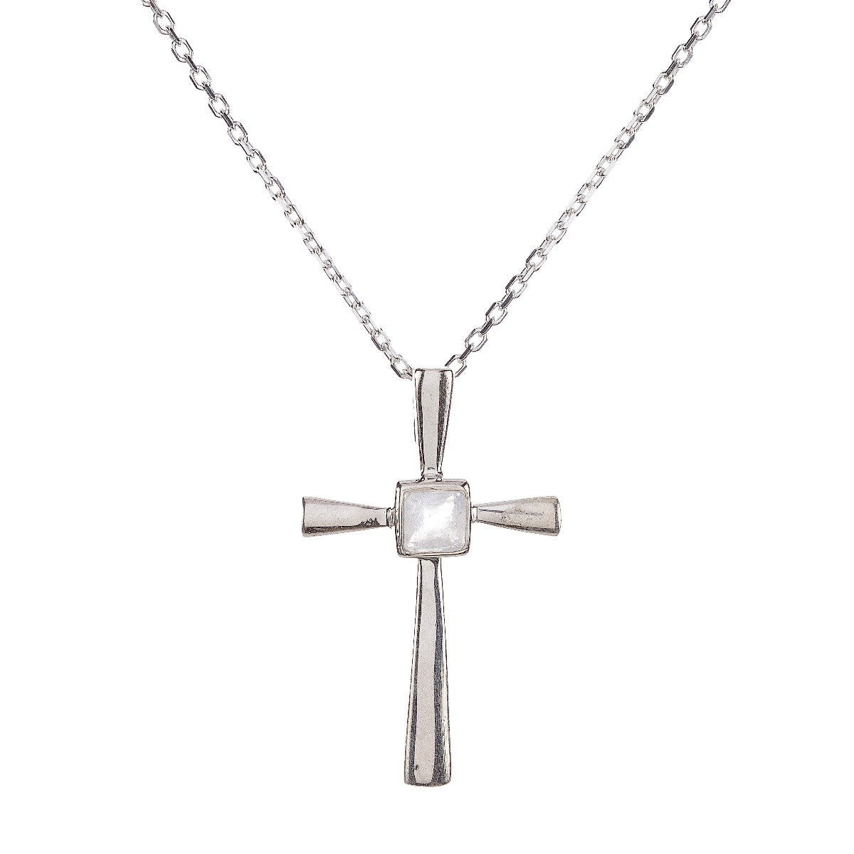 Sidabrinis kryželis su mėnulio akmeniu ir grandinėle