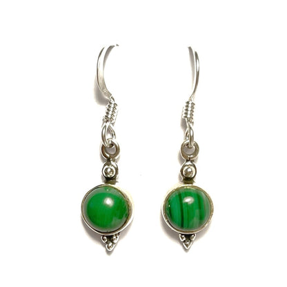 Sidabriniai kabantys auskarai su malachitu