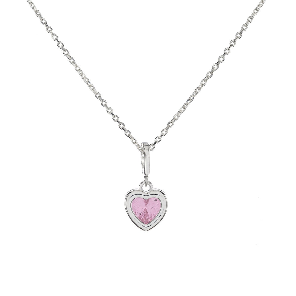 Sidabrinė širdelė su rožiniu cirkoniu ir grandinėle