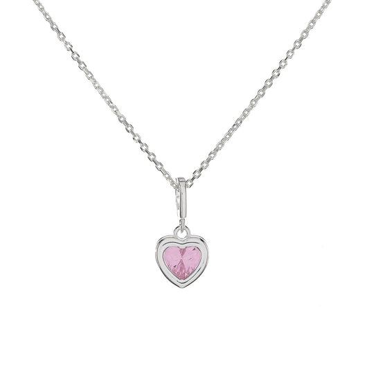 Sidabrinė širdelė su rožiniu cirkoniu ir grandinėle