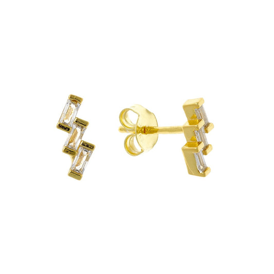 Sidabriniai auksuoti auskarai su 3 cirkoniais