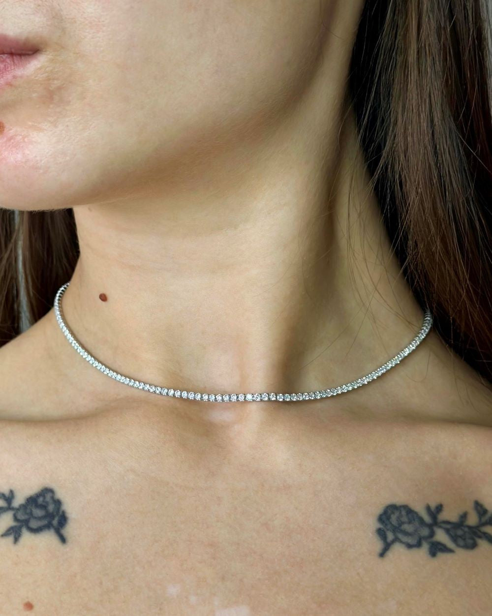 Sidabrinė rodžiuota koljė Tennis su cirkoniais 1,5mm