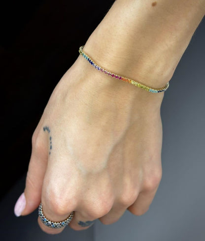 Sidabrinė auksuota Tennis apyrankė su spalvotais cirkoniais