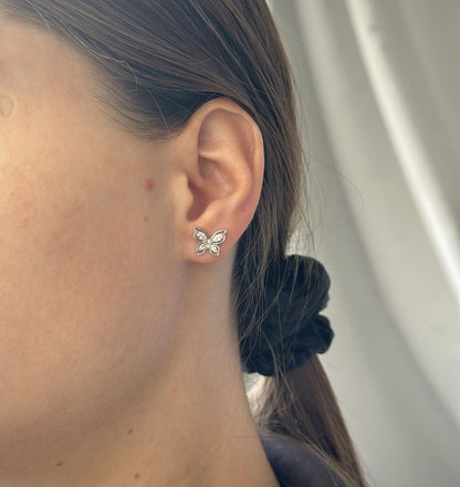 Sidabriniai auskarai drugeliai su cirkoniais