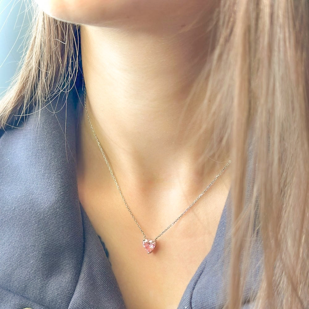 Sidabrinis rodžiuotas pakabukas su rožinio cirkonio širdele