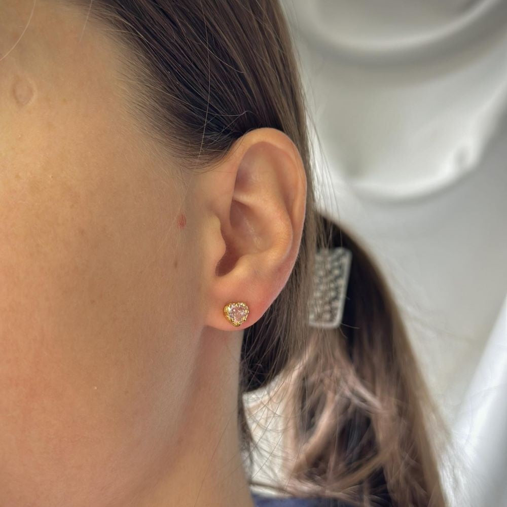 Sidabrinės auksuotos širdutės su raudonu arba rožiniu cirkoniu