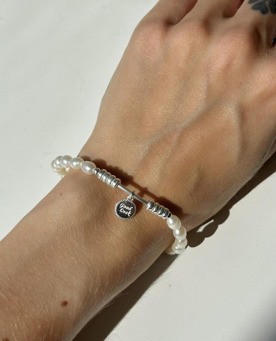 Perlai ¦ sidabrinė apyrankė su tikrais perlais "Good Luck"