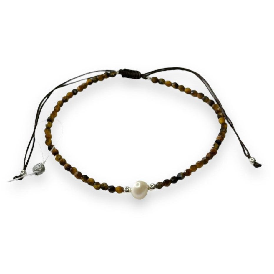 Apyrankė su tigro akies akmenukais ir tikru perlu