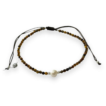 Apyrankė su tigro akies akmenukais ir tikru perlu