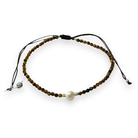 Apyrankė su tigro akies akmenukais ir tikru perlu