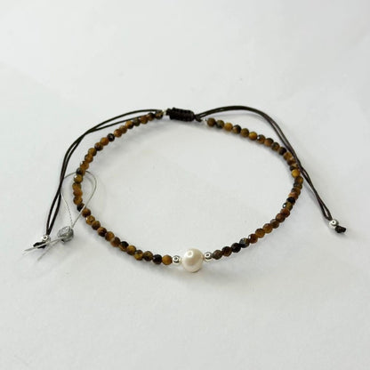 Apyrankė su tigro akies akmenukais ir tikru perlu