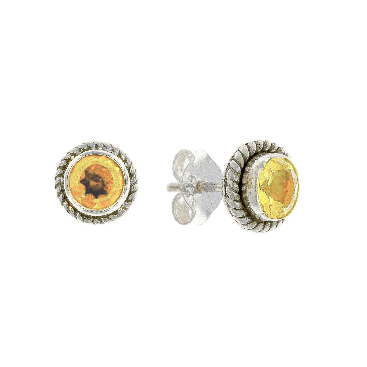 Sterling Silver Citrine Stone Round Studs